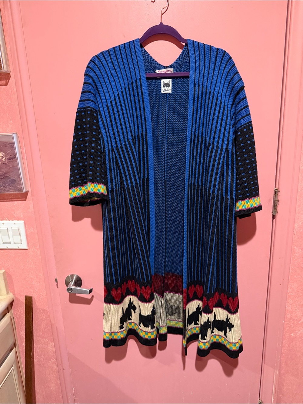 Mabel’s Summa Vintage Blue & Black Striped women’Cardigan with Animal Trim